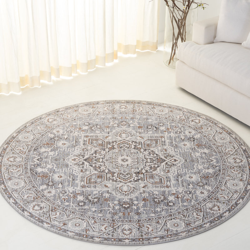 Tapis oriental en polyester 1272 Clover, Rond 6 pi 7 po, Gray