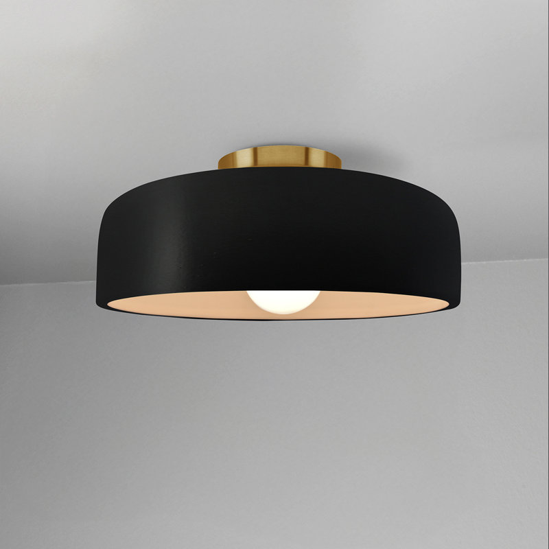 Plafonnier semi-encastré en céramique Dottie, Noir mat carbone, Laiton brossé, H 6 po x l 10 po x P 10 po