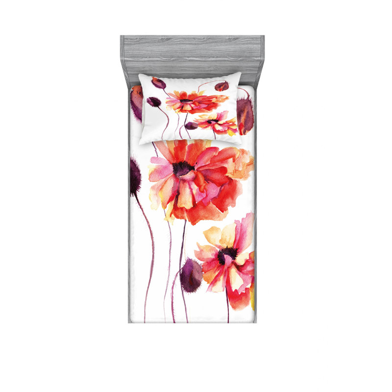 Ensemble de draps aquarelle, Ensemble de draps pour lit simple TG avec drap-hou