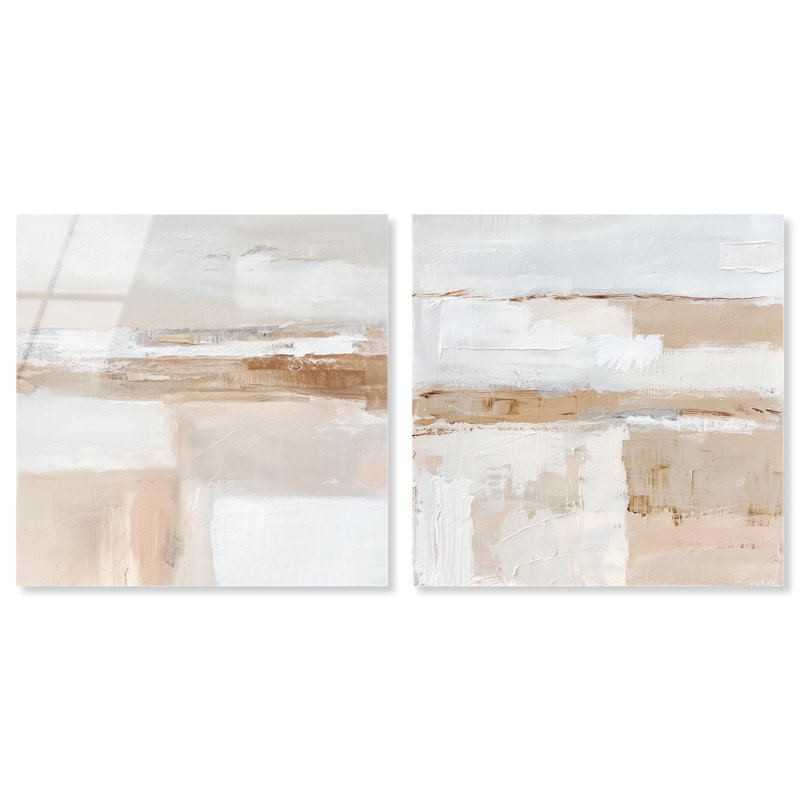 Neutral Harmony Abstract Art, ensemble de 2 panneaux, impression sur acrylique , H 24 po x l 48 po