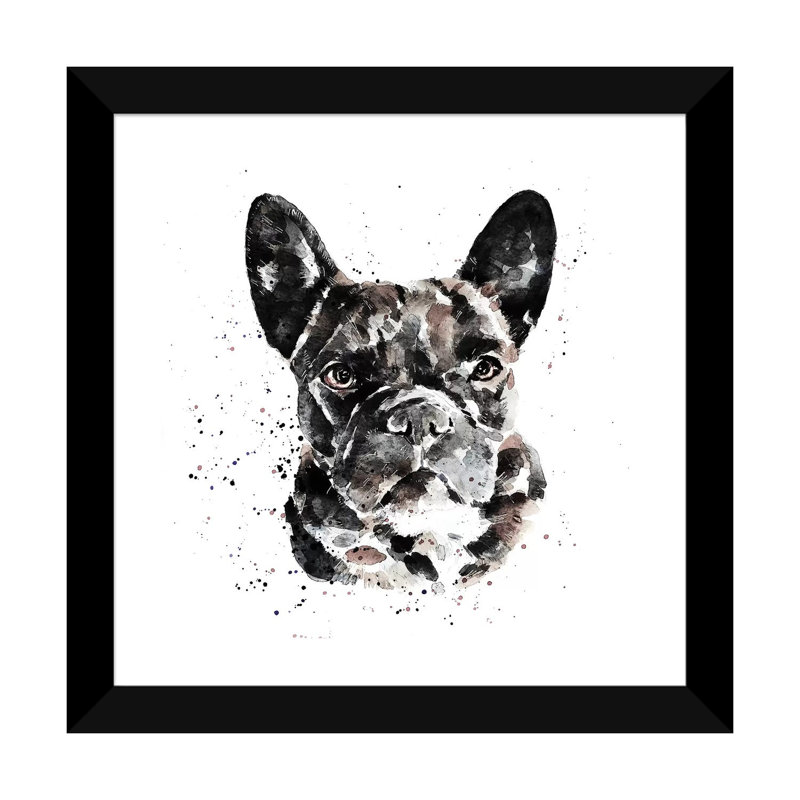 « Black Frenchie » par Edwatercolours-impression, Papier encadré noir, Blanc, H 16 po x l 16 po x p 1 po