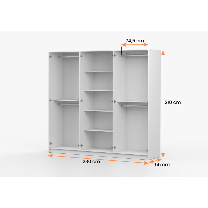 Demeta 6 Door Laminate Wardrobe, Black front/Black doors, gold handles