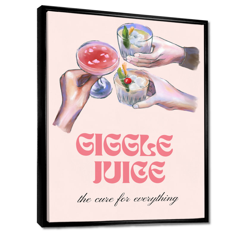 Giggle Juice The Cure For Everything - Cocktails Wall Decor, Black Floater Framed Canvas, 20" H x 12" W x 1" D