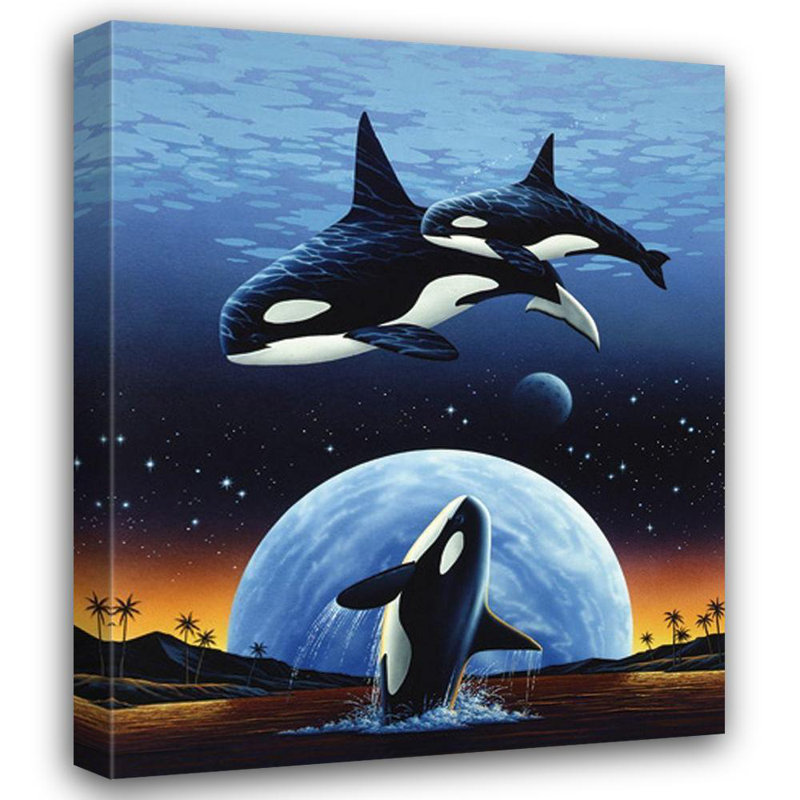 Reproduction d'art sur toile Beachcrest Home ™ Inconnue: Orques et lune, H 44 po x l 36 po