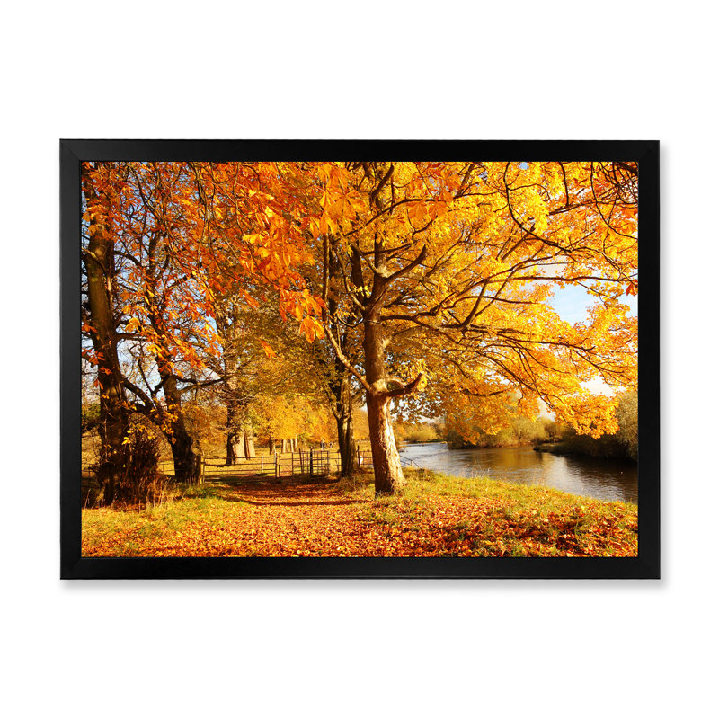 «Yellow Autumn Artistic Forest By The Lake», reproduction sur toile, Cadre d'angle fermé noir, H 8 po x l 12 po x P 1 po