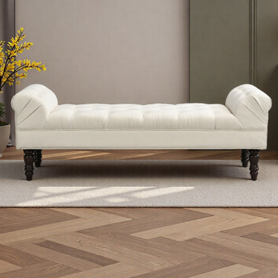 Banc de bout de lit capitonné, grand repose-pieds rembourré, repose-pieds avec pieds, tabouret avec accoudoirs roulés, banc en tissu rembourré, banc d'intérieur pour chambre à coucher, salon, entrée