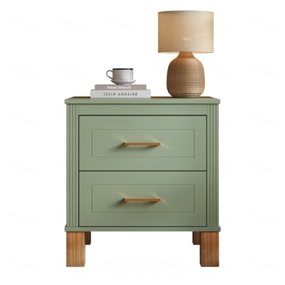 2 Drawer Nightstand, Premium Wood Storage with Elegant Fluted Design, Solid Wood Legs Nightstand with Metal Handle, Tall Bedside Table for Bedroom Living Room
