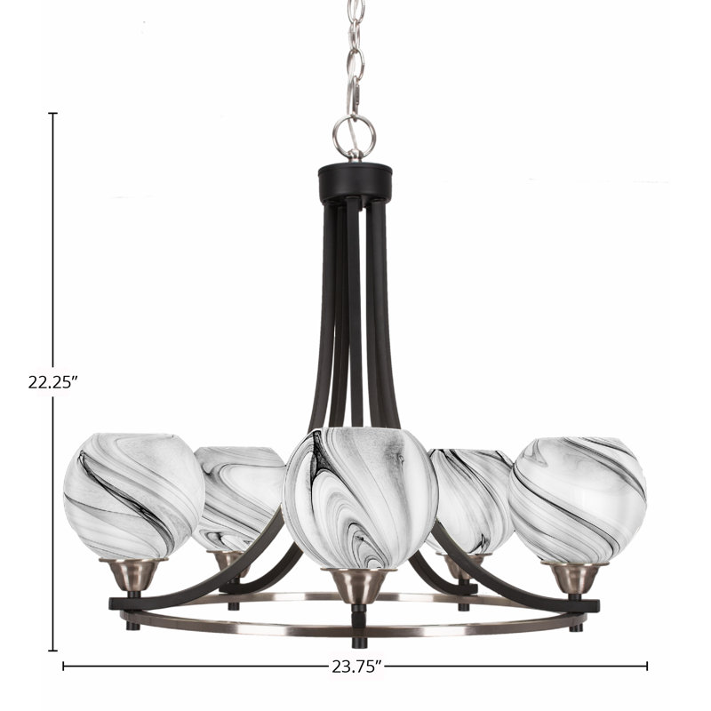 Lustre 5 lumières Paramount, Gris, Noir mat/nickel brossé