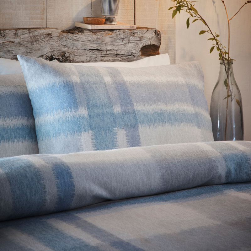 Verbier Cotton Chequered Duvet Cover Set with Pillowcases Included, Super King Duvet Cover + 2 Standard Pillowcases, Blue