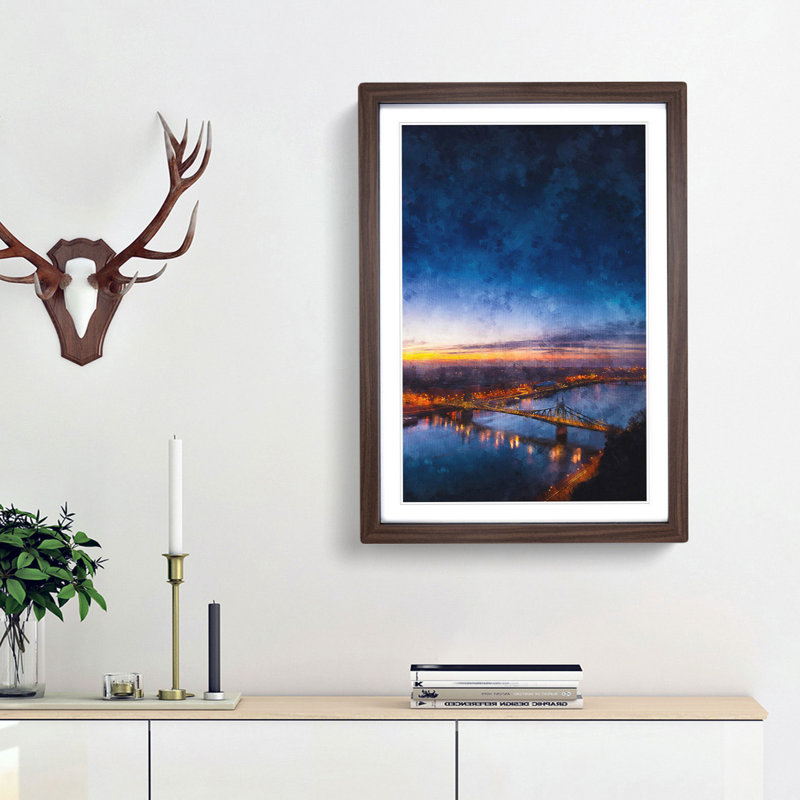 Budapest Skyline in Hungary - Picture Frame Painting Print, 63cm H x 45cm W x 2cm D, Walnut Framed