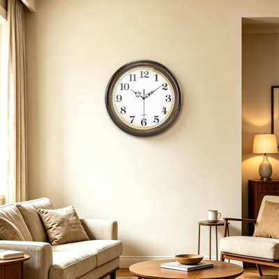 Horloge murale à pile, horloges murales rétro silencieuses à piles pour la cuisine, l'école et le salon (12 pouces, bronze)