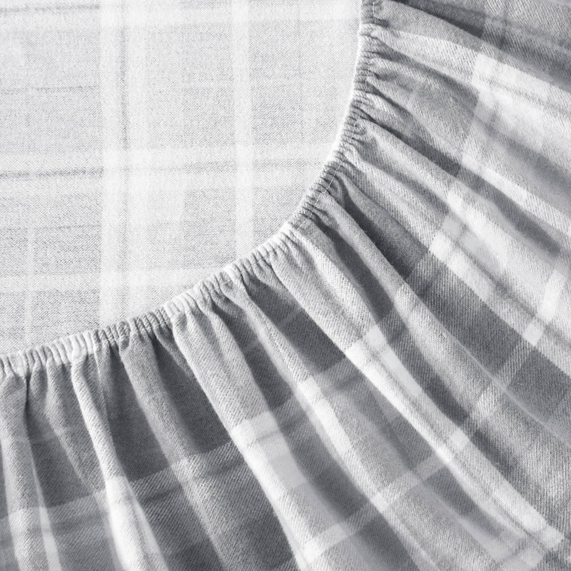 Brushed Cotton Flannel Sheet Set, King Sheet Set with 2 Pillowcases, Mulholland Plaid Gray