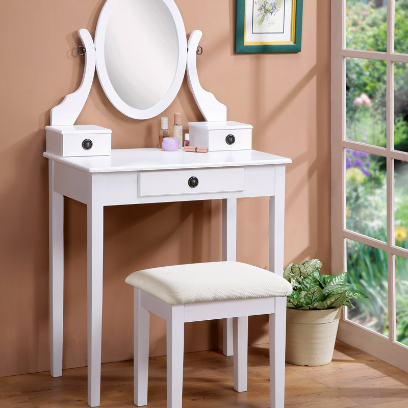 Ensemble coiffeuse et tabouret de maquillage Moniys, Blanc