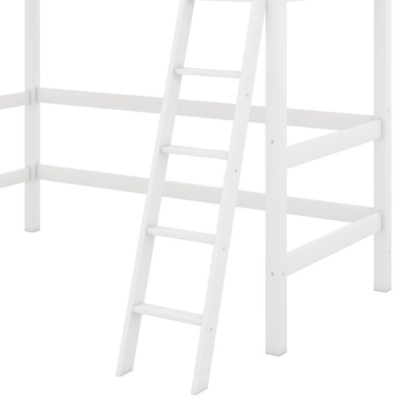 Lit mezzanine en bois massif avec échelle, Blanc
