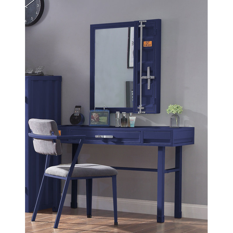 Ensemble coiffeuse et miroir Parke, Bleu