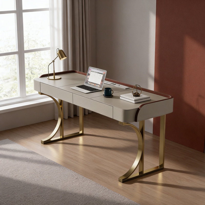 Ivory Computer Desk, 29.52" H x 70.86" W x 23.62" D