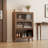 Solid Wood 4-Tier Flip-Top Glass Door Bookshelf Cabinet, Mid-Century Modern Display Storage Cabinet-79003428-79003431