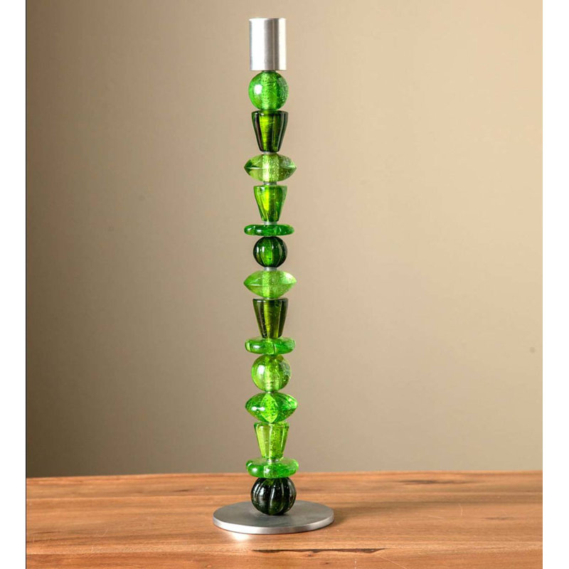 Chandelles en métal/verre à perles de hauteur, Vert