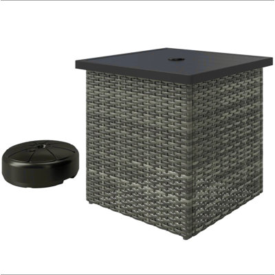 Table de bout carrée pour l'extérieur, table d'appoint en osier avec trou pour parasol