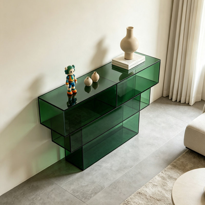 Console en acrylique vert, H 29,53 po x l 55,12 po x P 11,81 po