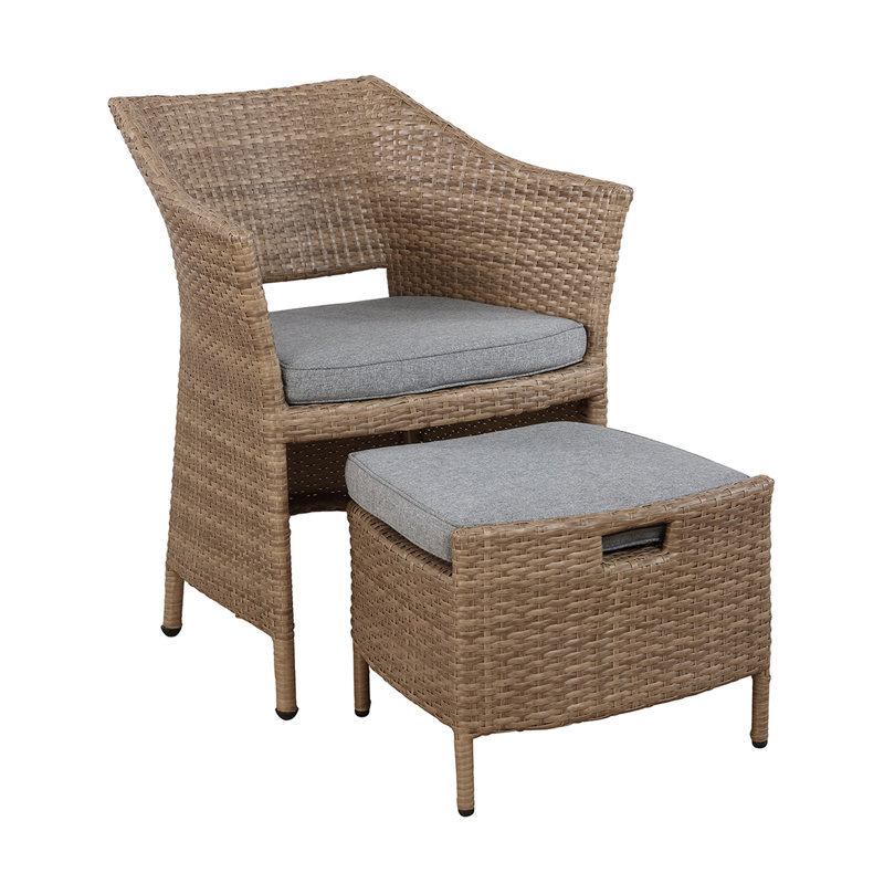 Acuna All-Weather 5 Pc Outdoor Set with 17"H Accent Table With Glass Top 2 Chairs 2 Ottomans