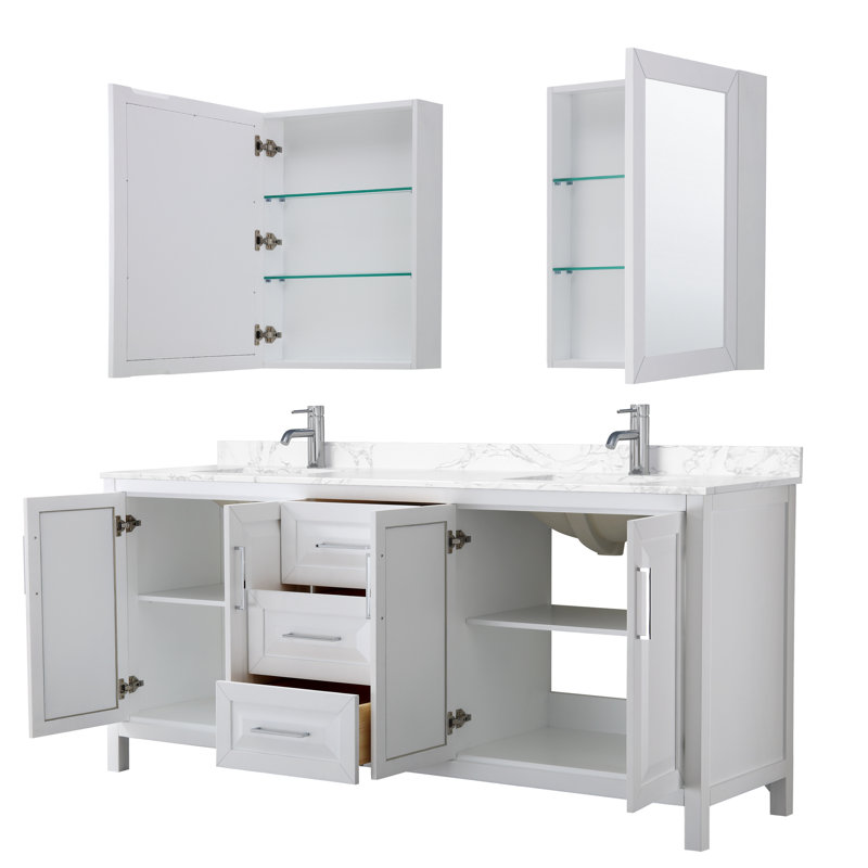 Daria 80'' W Double Vanity, White, Polished Chrome, Carrara Cultured Marble
