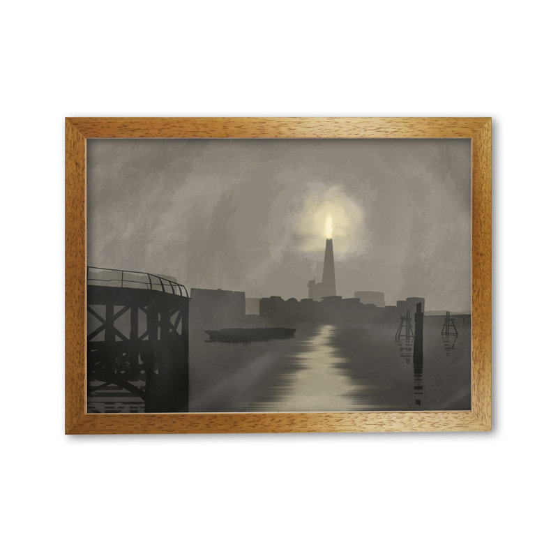 London Shard In Fog by Richard O'Neill - Single Picture Frame Print, 297 cm H x 42 cm W, Honey Oak