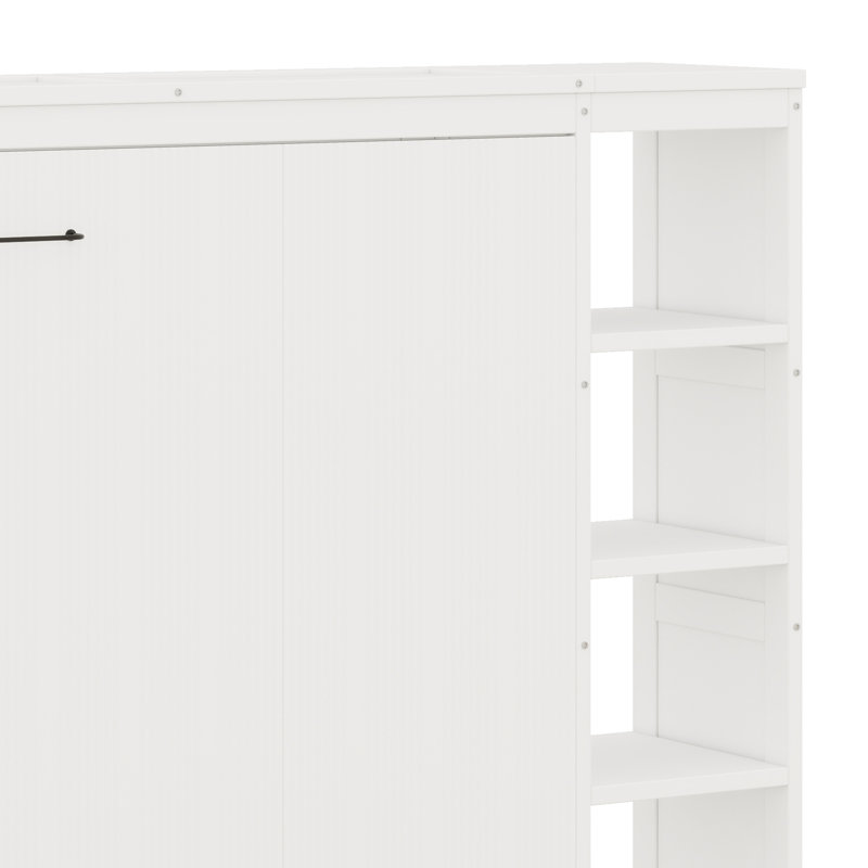 Lit armoire en bois avec bibliothèque, Lit double, Blanc