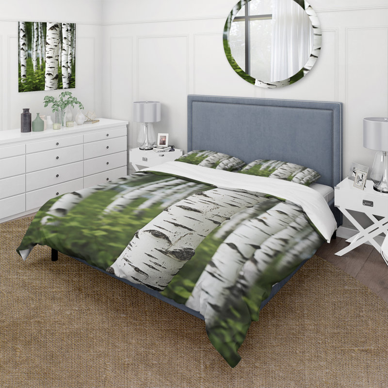 Ensemble de housse de couette en microfibre / polyester White Green Birch Tree Whispers Bedding