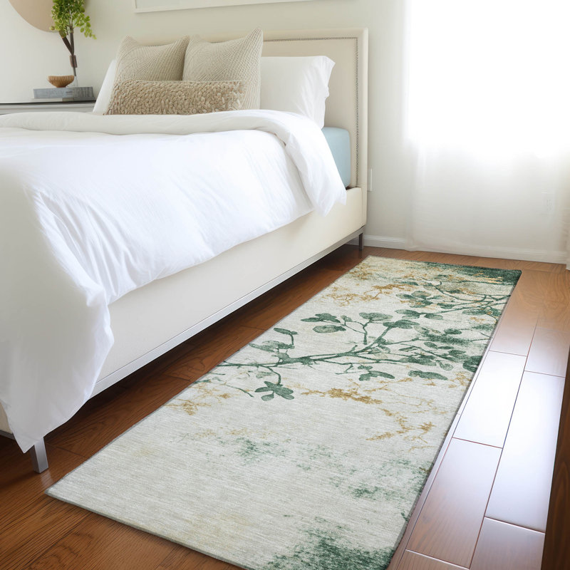 Tapis émeraude intérieur / extérieur lavable à la machine Xhevrie, Tapis de couloir 2 pi 3 po x 7 pi 6 po