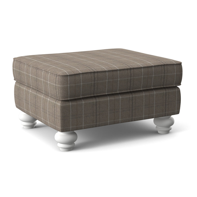 Lowell Ottoman, Frost White Finish, Taupe Plaid; 0126-73