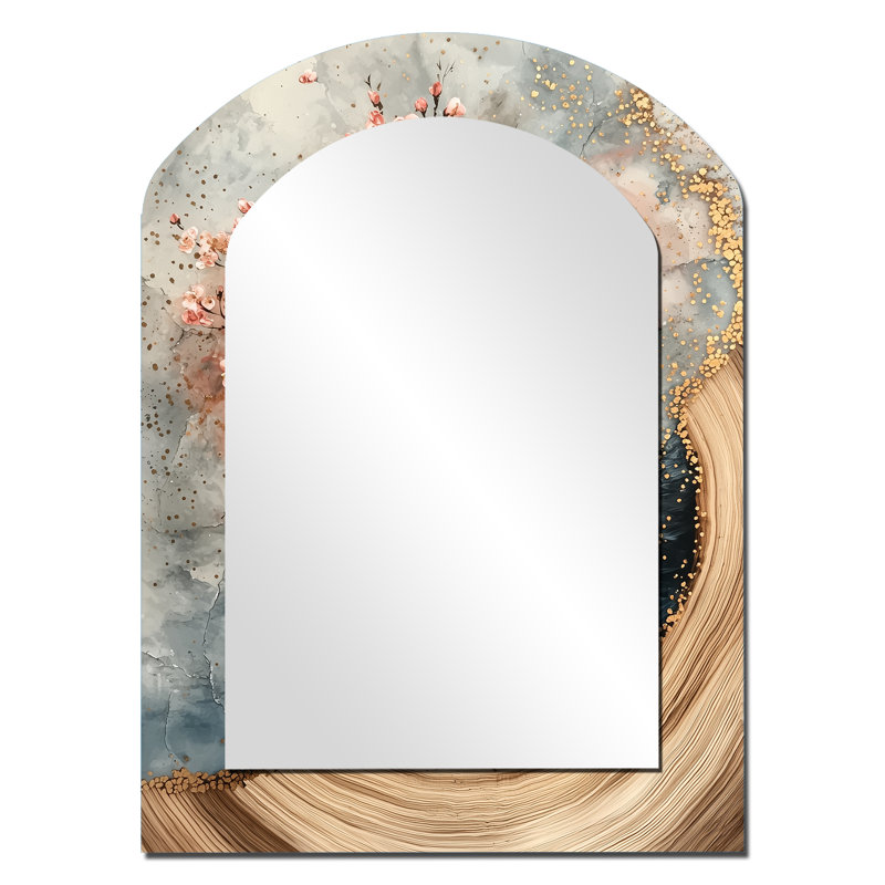 Cherry Blossom Tree Dreams Of Hanami I - Cherry Blossom Arch Wall Mirror, Traditional Asymmetrical Decorative Mirror, Printed Metal Art