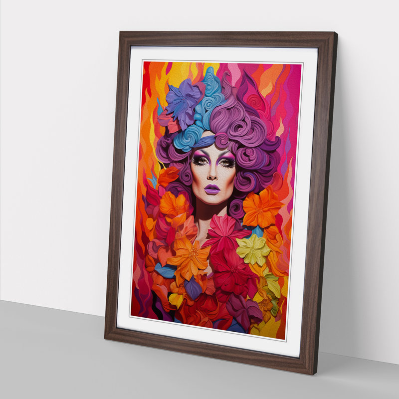 Drag Queen Colour Field No.2 - Single Picture Frame Print on Wood, 46cm H x 34cm W, Walnut Framed
