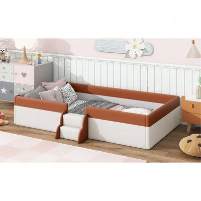 Upholstered  Daybed Frame With Fence And Stairs