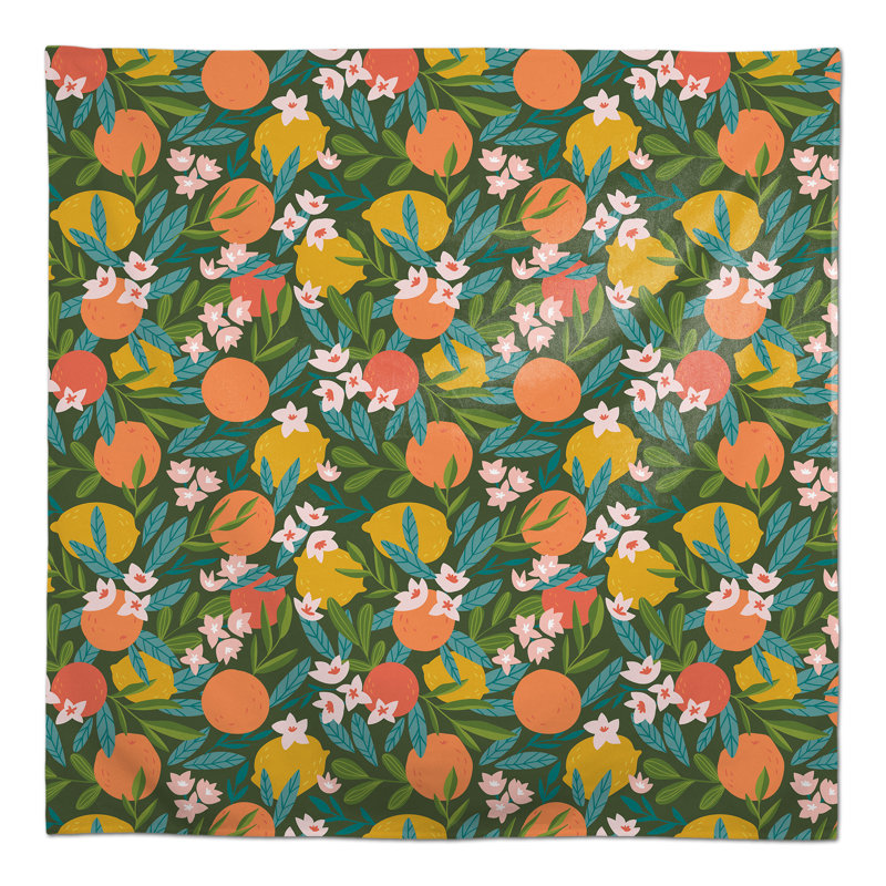 Citrus Fruit Black 2 Tablecloth, Green