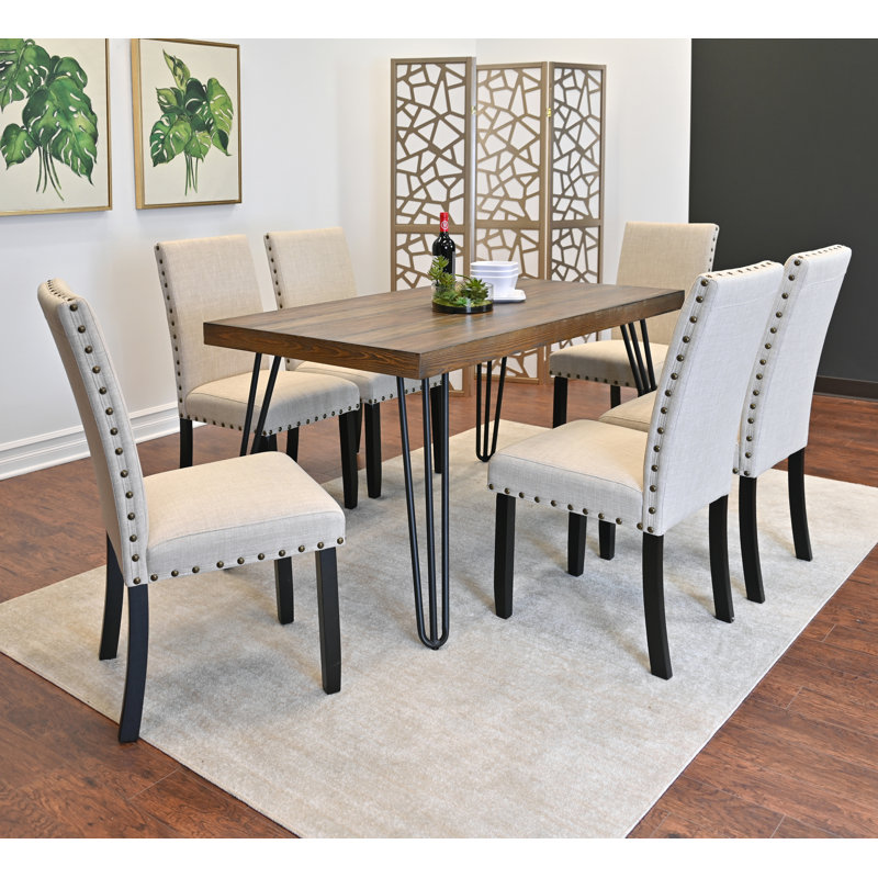 Ensemble de salle à manger 7 pièces, table à manger en épingle à cheveux avec 6 chaises, 3 options de couleurs, Beige