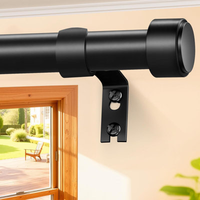 Black Curtain Rods 18-60 Inch, 1" Heavy Duty Adjustable Wall Mount Drapery Rod