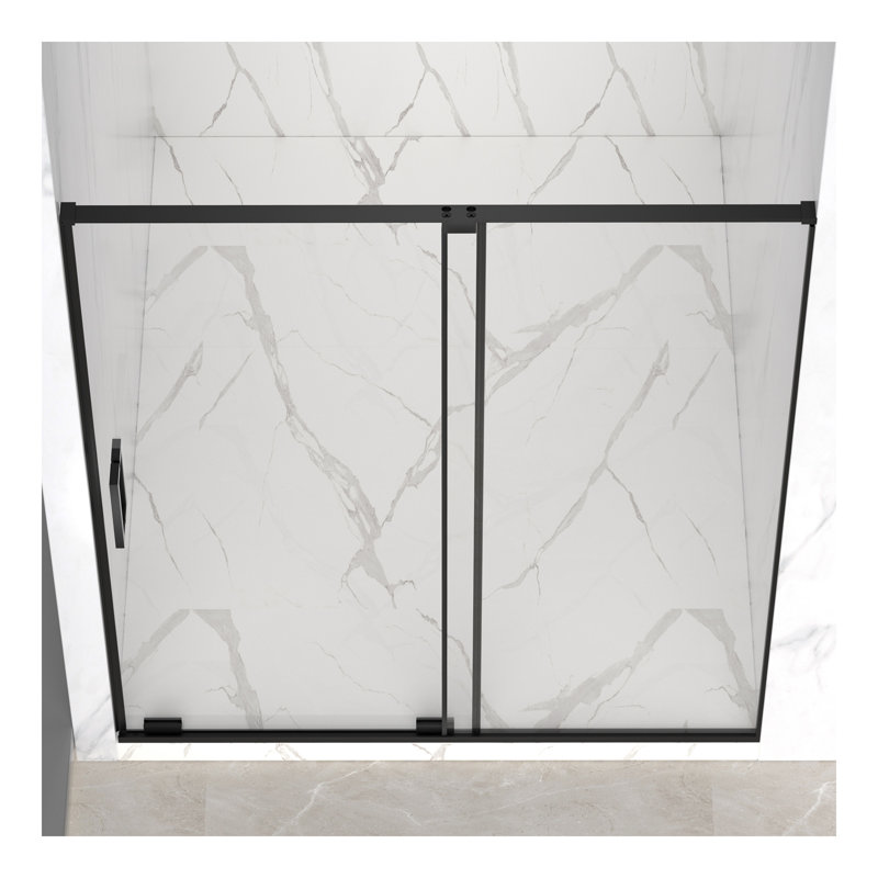 56-60" W x 72" H Semi-Frameless Sliding Shower Door, 5/16"(8mm) Clear SCGG Tempered Glass, Matte Black Finish, Cut Adjustable Width 4"