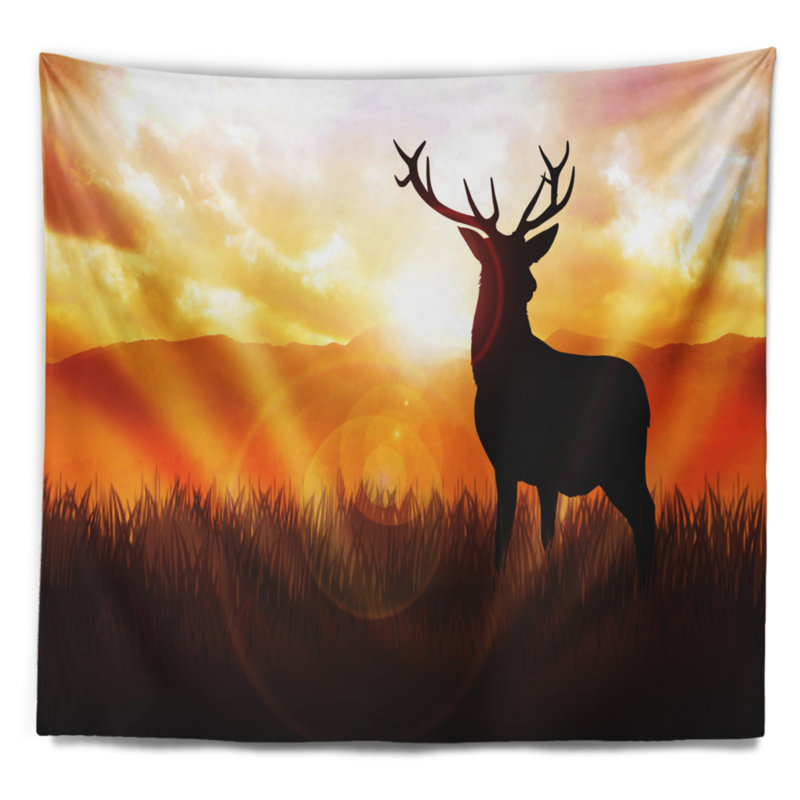 Cerf sur une prairie au lever du soleil, H 32 po x l 39 po
