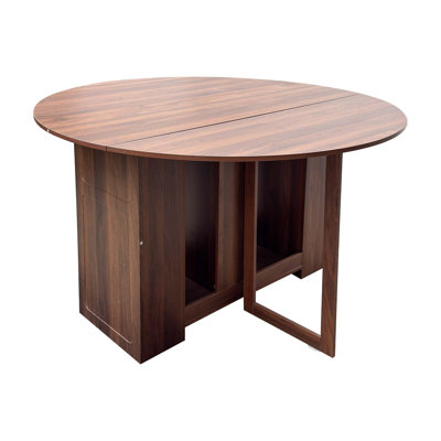 Round Drop Leaf Folding Dining Table,Space-Saving Convertible Dinner Table