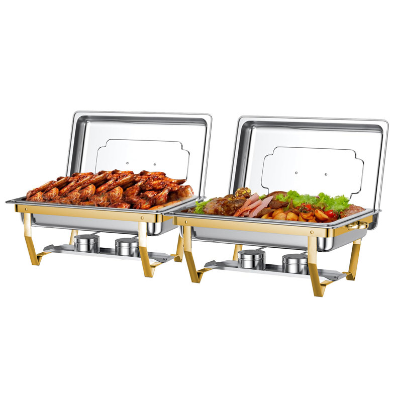 Réchaud rectangulaire en acier inoxydable semi-plaqué or 8QT-9QT Prep & Savour