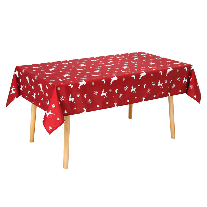 Nappe imperméable et facile à nettoyer avec arbre de Noël et flocon de neige, L 120 po x l 60 po, Rouge