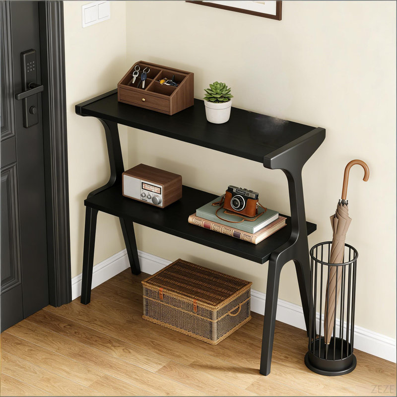 Wooden Bedside, Sofa Table, 2-Tier Side Table, Console Table for Living Room, Hallway, Bedroom, Office, Black