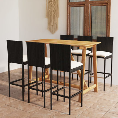 Patio Bar Table and Stools Patio Furniture Set with Cushions
