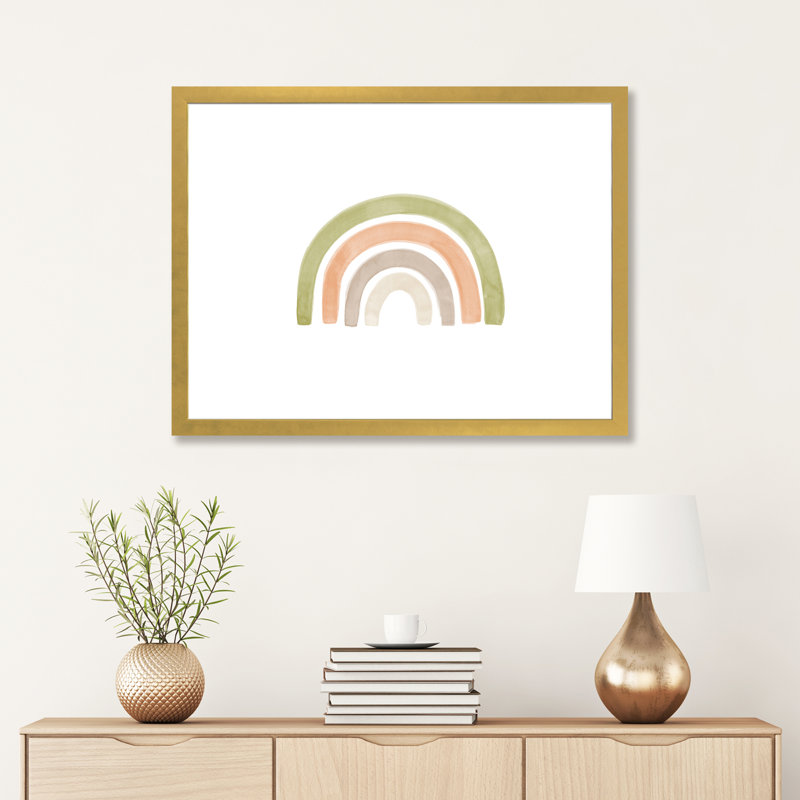 Aquarelle arc-en-ciel I - impression, H 24 po x l 32 po x P 1 po, Papier encadré doré, Blanc