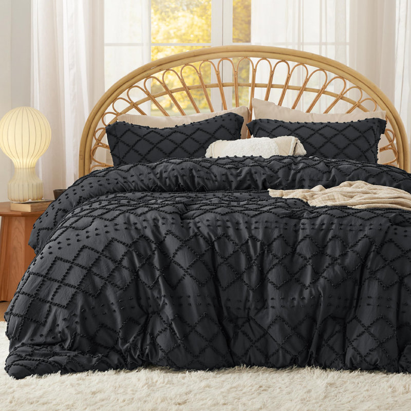 Ensemble d'édredon touffeté toutes saisons (ensemble de 3), Édredon pour très grand lit + 2 taies décorativ, Noir