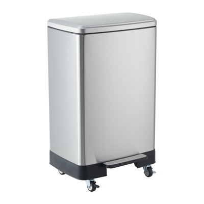 Poubelle en acier inoxydable 60L / 16 gallons pour la cuisine - Pédale sur pied, fermeture en douceur, seau intérieur amovible, résistant aux empreintes digitales, roues lisses, bac antirouille pour la maison, le bureau - Argent