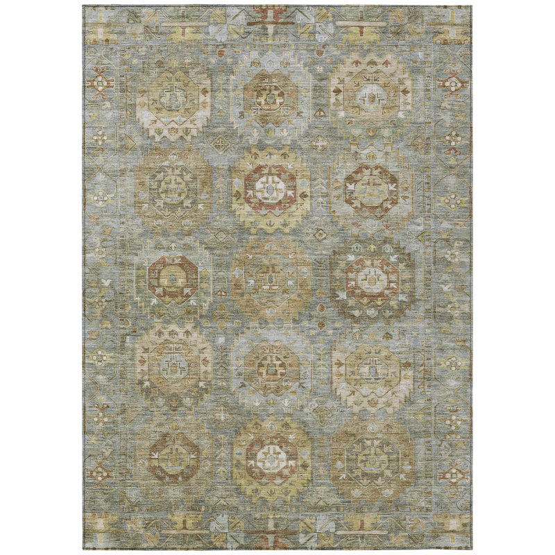 Machine Washable Indoor/Outdoor Xhevrie Sage Rug, Rectangle 5' x 7'6"