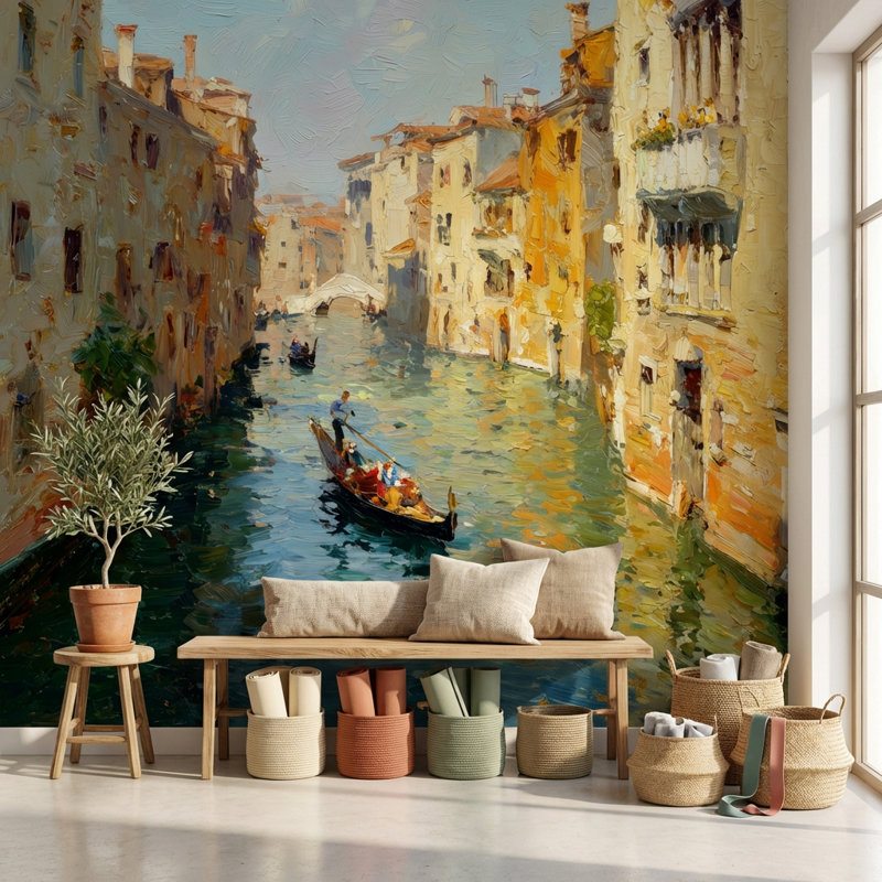 Décoration murale impressionniste Venise, 100 po x 96 po, Peler et coller