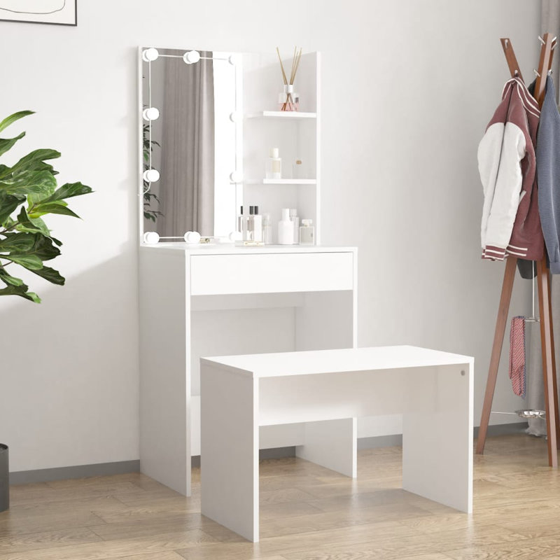 Itasha Dressing Table Set with LED Engineered Wood, White
